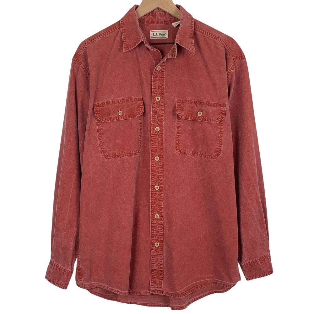 VTG L.L. BEAN Cotton Utility Shirt Men's M Tall Red Button Up Gorpcore Casual